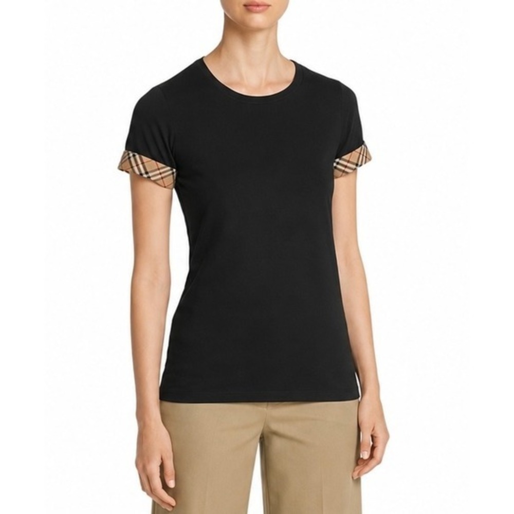 BURBERRY Kabini Nova Check Cuff Stretch Cotton Tee Shirt